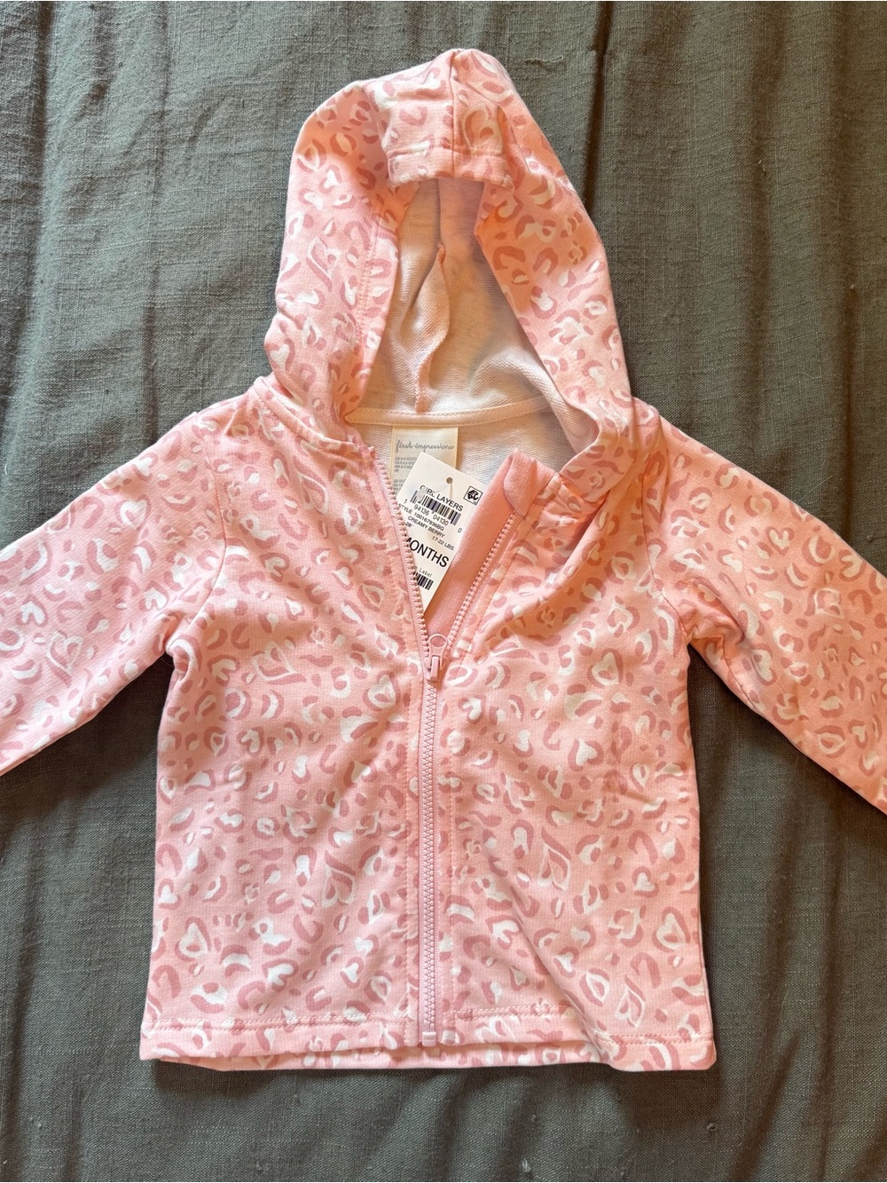 First Impressions Pink and White Leopard Print Zip Hoodie